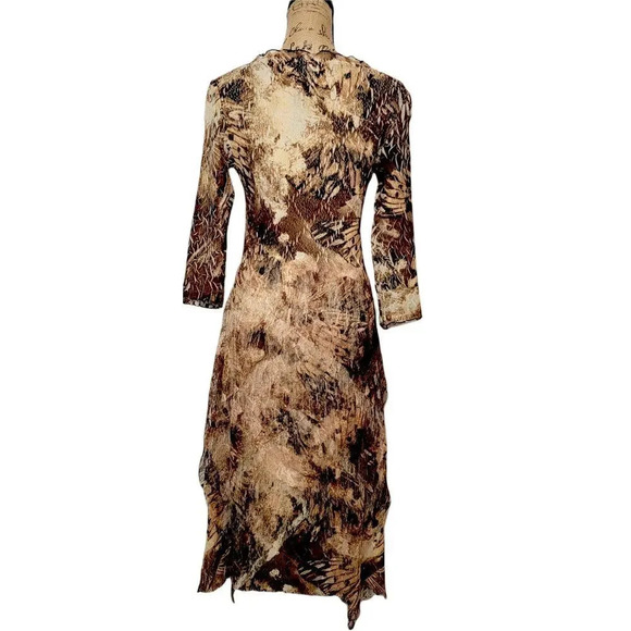LINDI Women's Regular Crepe Crinkled Satin Midi Dress Size Small Cream Brown - Picture 3 of 13